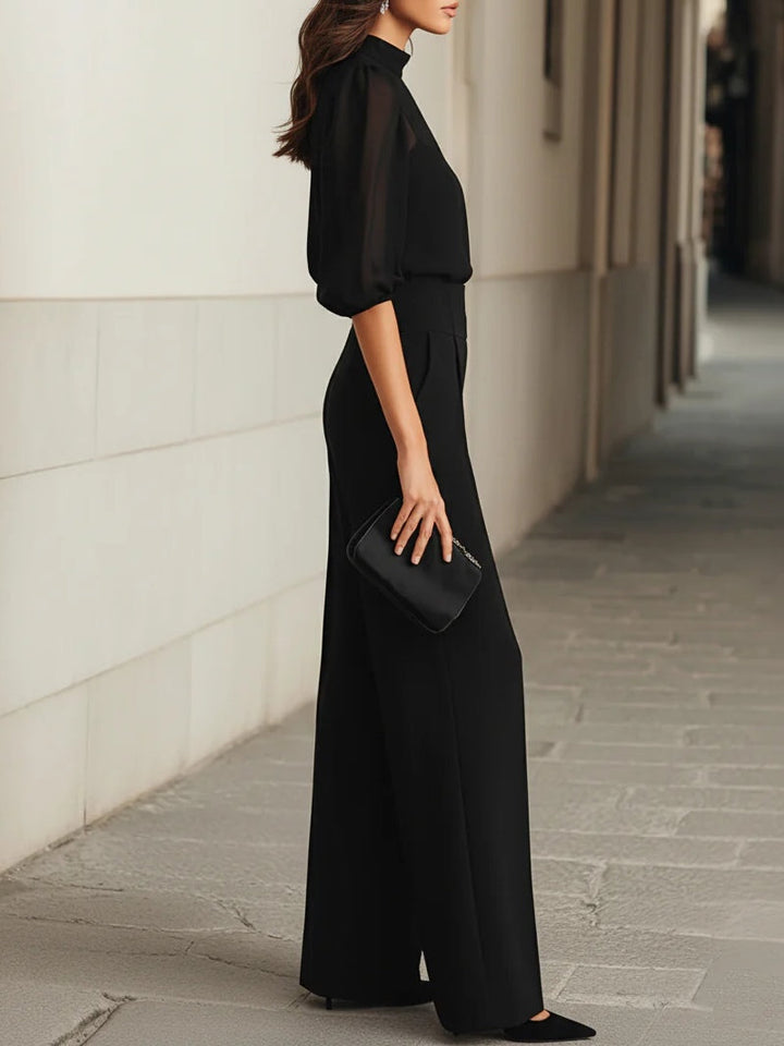 Valentina | Three-Piece Set with Sheer Camisole Top and Wide-Leg Trousers