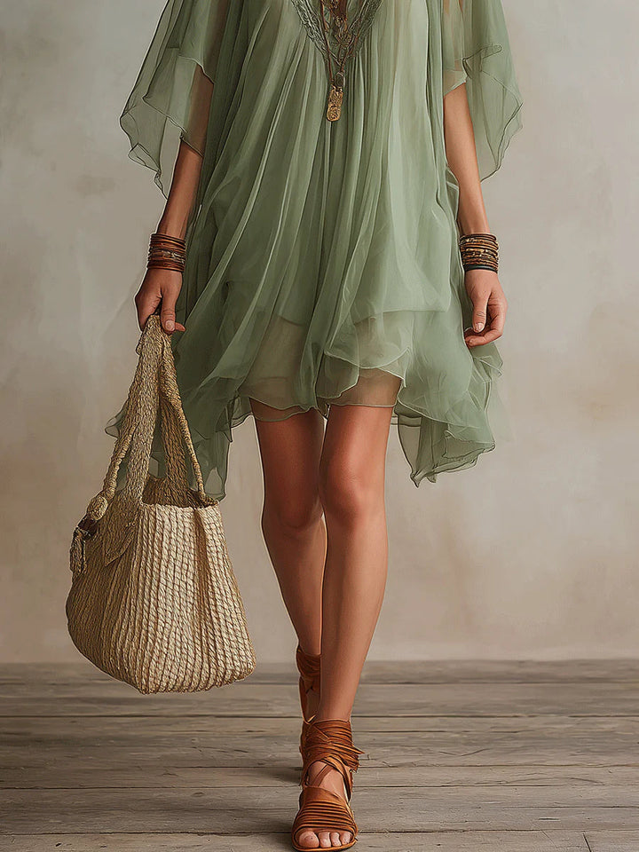 Sage | Flowing Chiffon V-Neck Dress
