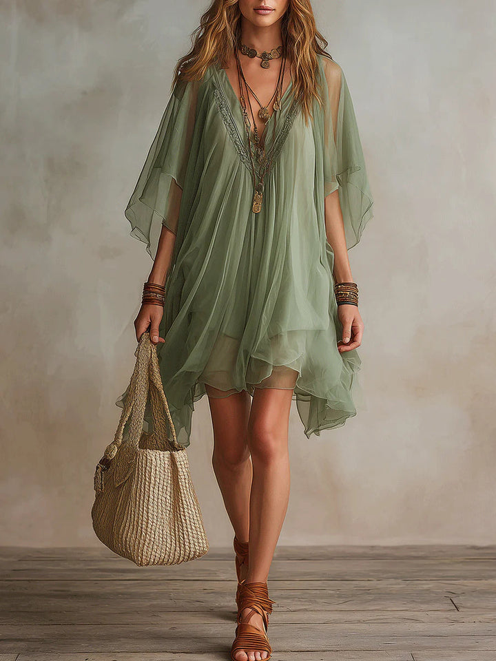 Sage | Flowing Chiffon V-Neck Dress