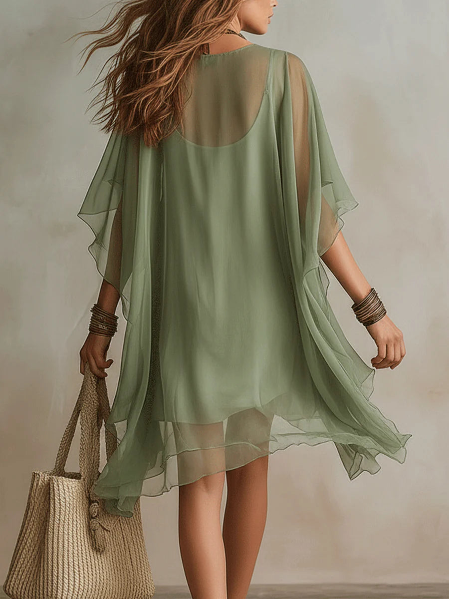 Sage | Flowing Chiffon V-Neck Dress