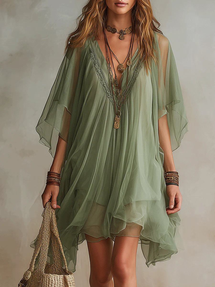 Sage | Flowing Chiffon V-Neck Dress