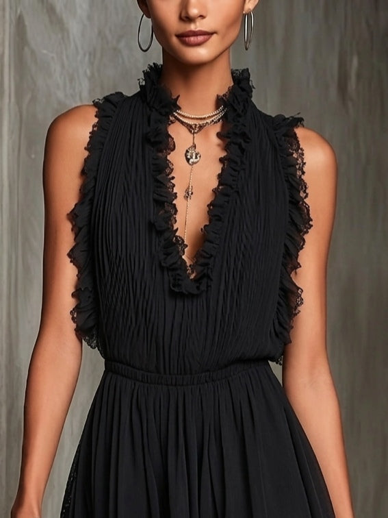Mélaine | Black Ruffled Mini Jumpsuit
