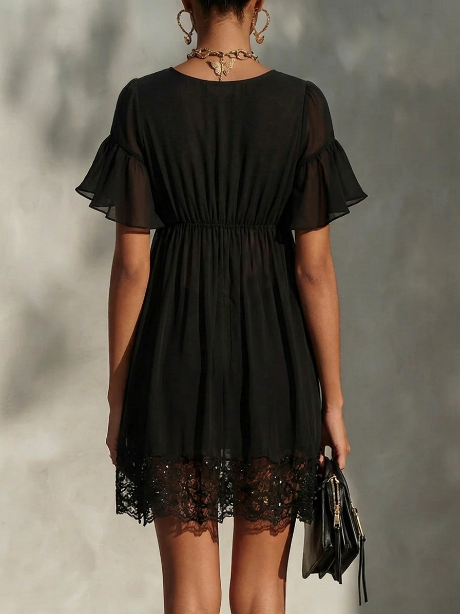 Arabella | Lace-Trim Zip Front Mini Dress