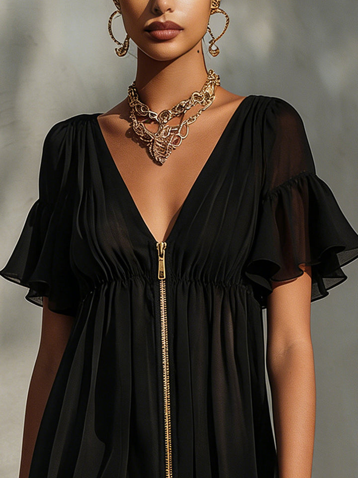 Arabella | Lace-Trim Zip Front Mini Dress