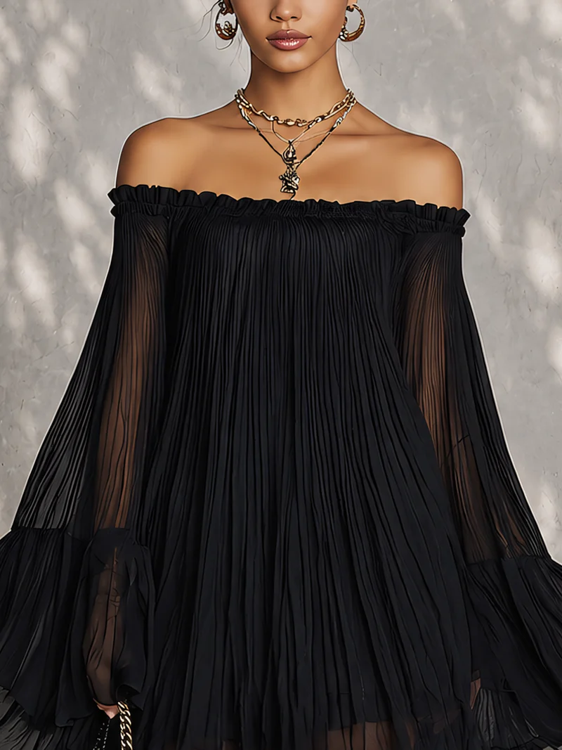Miriana | Pleated Off-Shoulder Mini Dress
