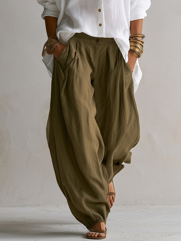 Capucine | White Blouse and Olive Green Lantern Pant Set