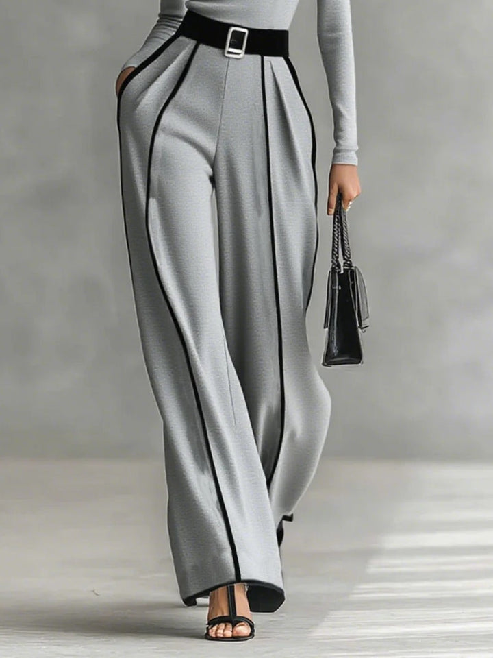 Adèle | High-Neck Set with White Trim and Wide-Leg Pant