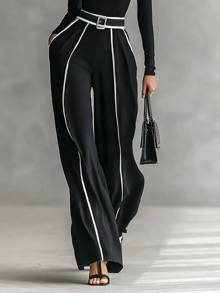Adèle | High-Neck Set with White Trim and Wide-Leg Pant