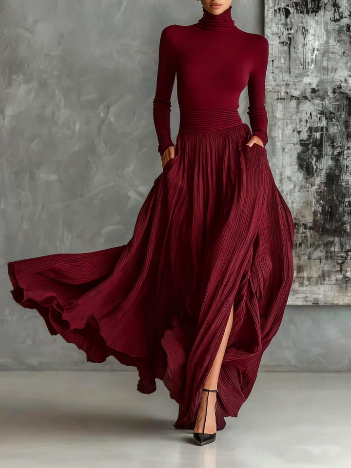 Prudence | Black Turtleneck Top and Pleated Skirt Set