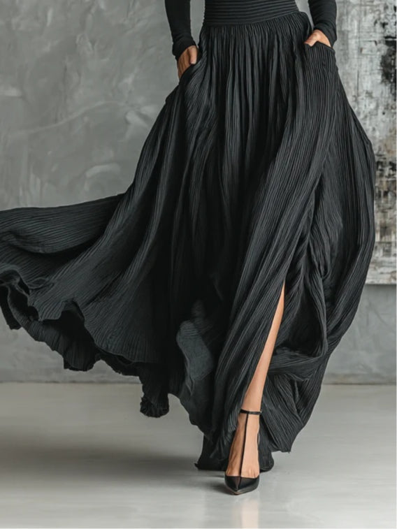 Prudence | Black Turtleneck Top and Pleated Skirt Set