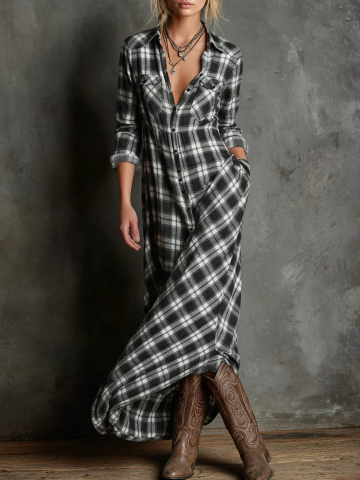 Margaux | Long Shirt Dress in Green Gingham
