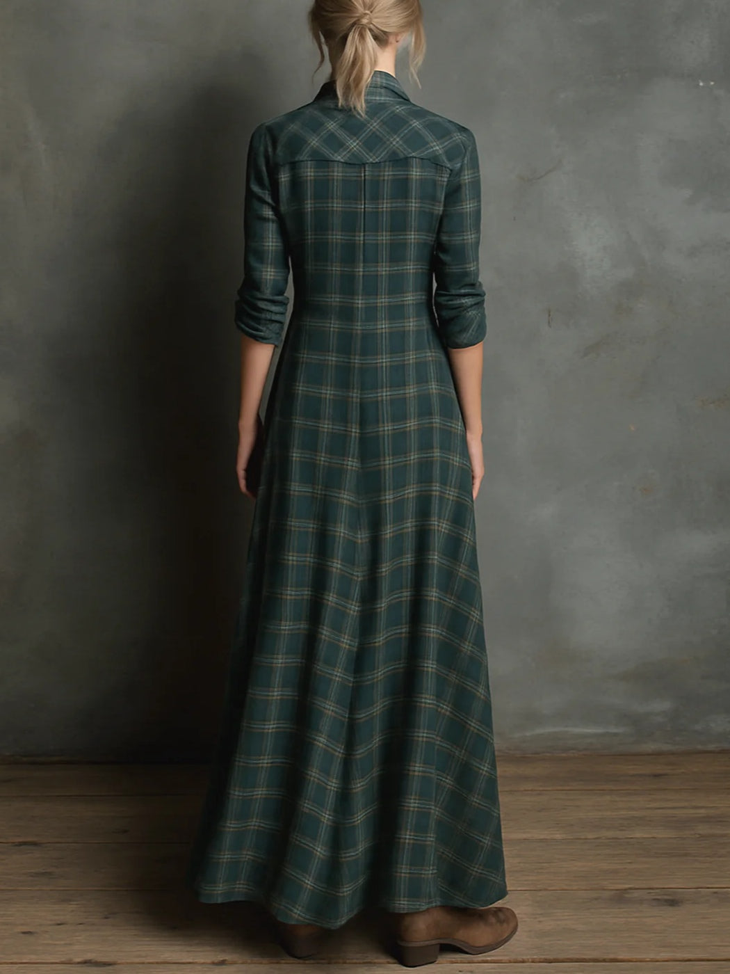 Margaux | Long Shirt Dress in Green Gingham