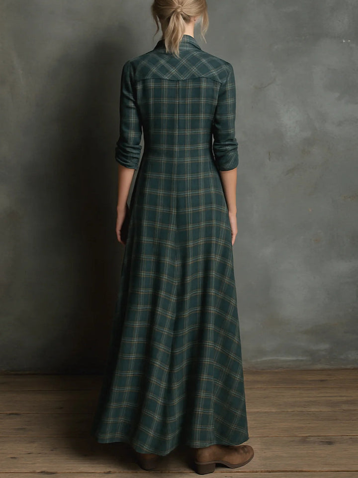 Margaux | Long Shirt Dress in Green Gingham