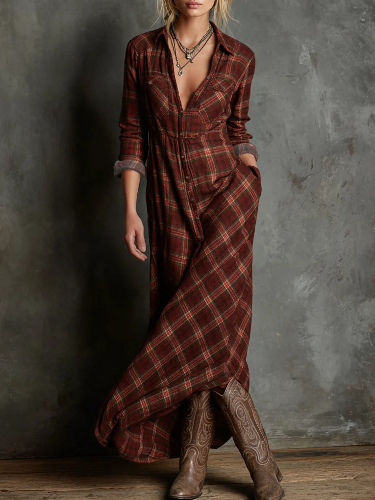 Margaux | Long Shirt Dress in Green Gingham