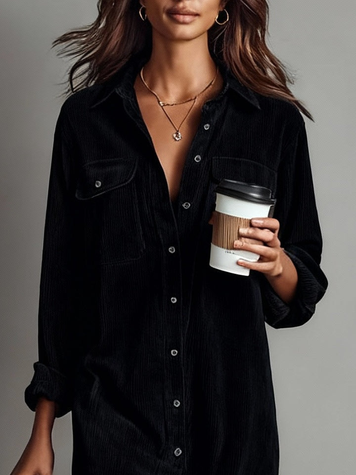 Béatrice | Ribbed Corduroy Midi Dress with Pockets