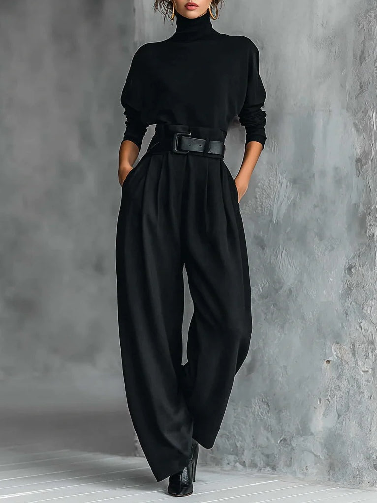 Noëlla | Ribbed Turtleneck Top and Straight Pant Set