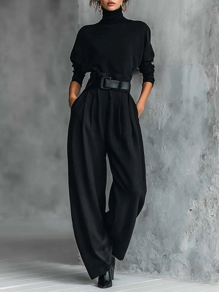 Noëlla | Ribbed Turtleneck Top and Straight Pant Set