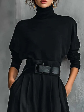 Noëlla | Ribbed Turtleneck Top and Straight Pant Set