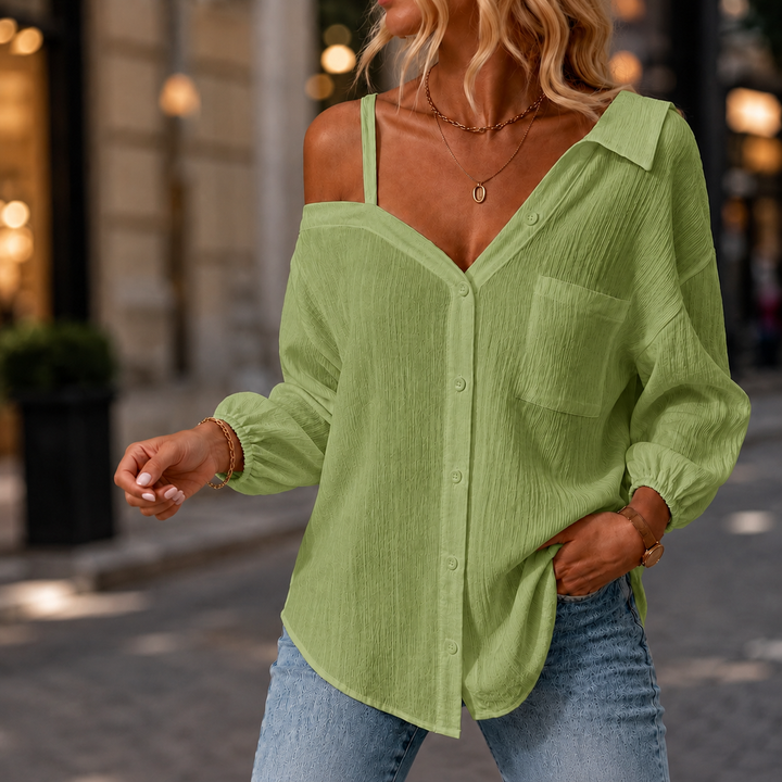 SIENNA OFF-SHOULDER LINEN SHIRT