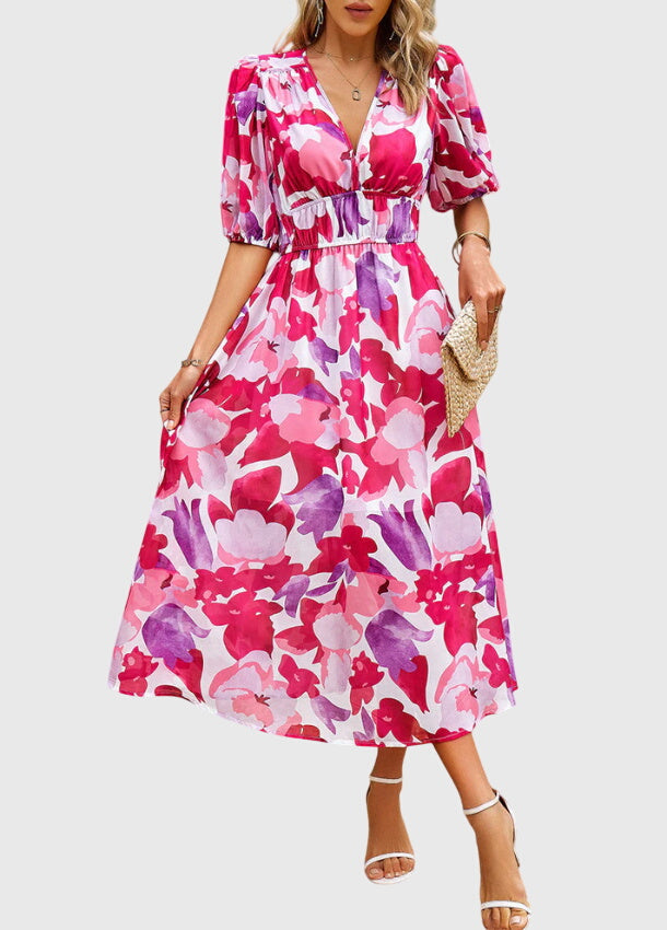Natalie™ | Flattering Floral Midi Dress