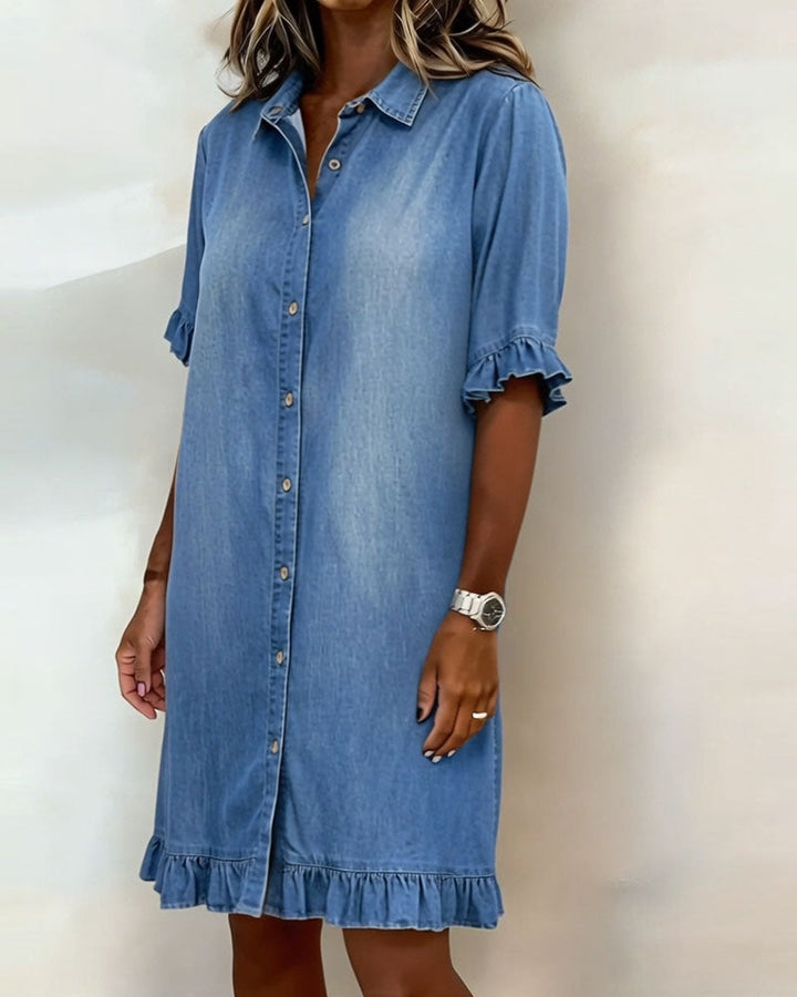 Linea™ | Ruffle Sleeve Denim Dress