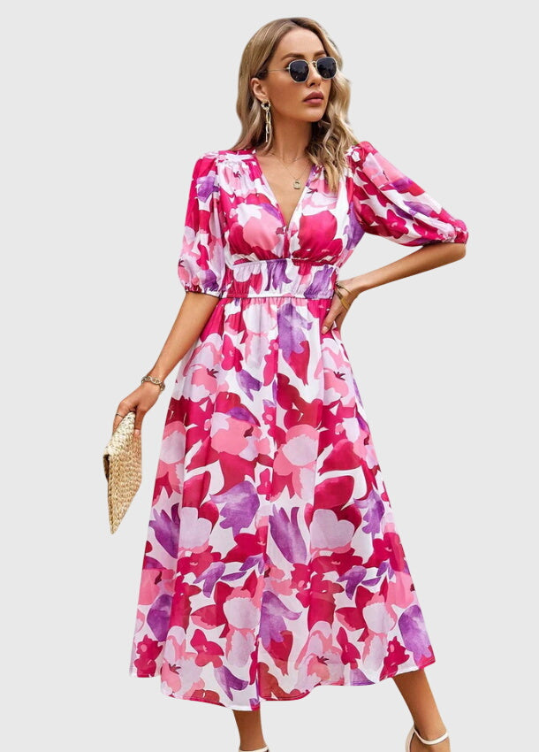 Natalie™ | Flattering Floral Midi Dress