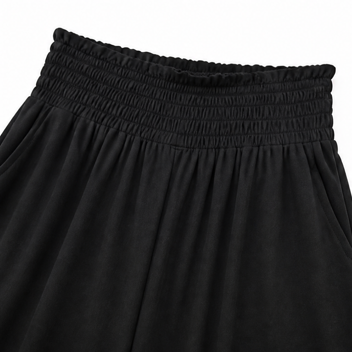 Wearbella – High Waisted Wide Leg Cropped Pants with Smocked Waist