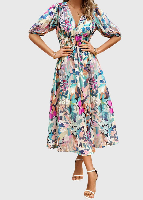 Natalie™ | Flattering Floral Midi Dress
