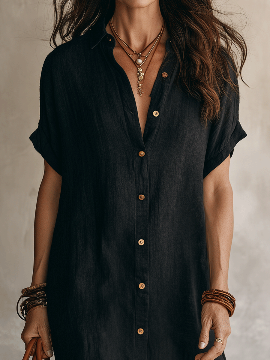 Céleste | Button-Down Linen &amp; Cotton Midi Shirt Dress