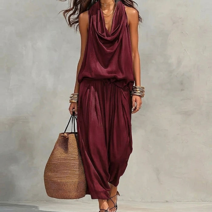 Ambra | Flowy Set with Draped Halter Top and Pants
