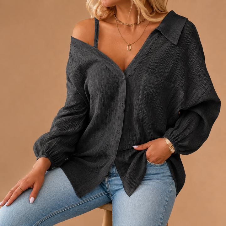 SIENNA OFF-SHOULDER LINEN SHIRT