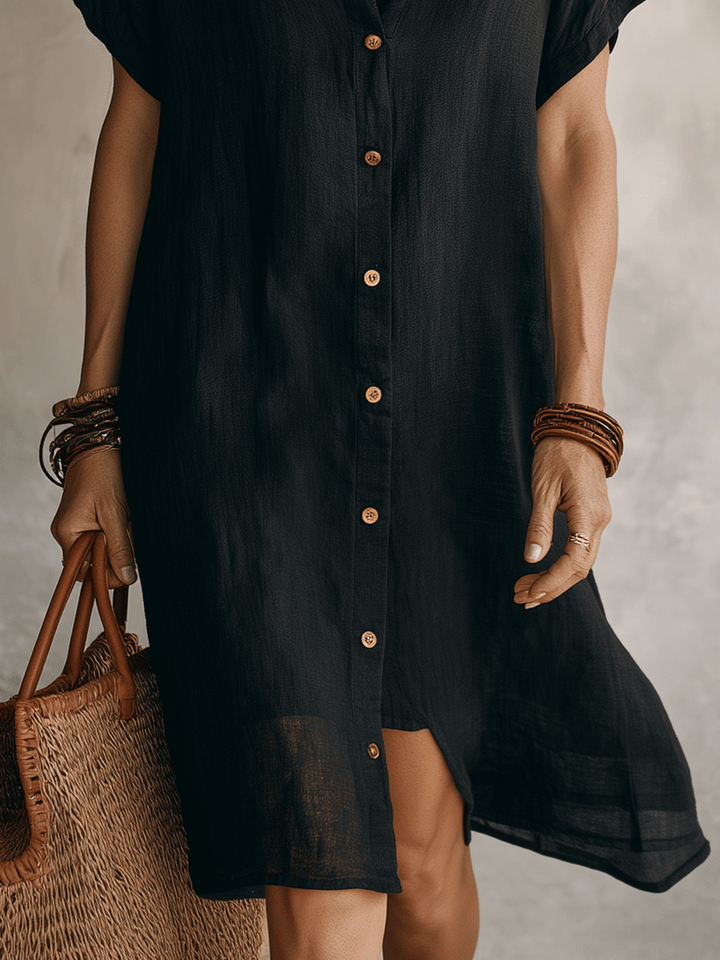 Céleste | Button-Down Linen &amp; Cotton Midi Shirt Dress