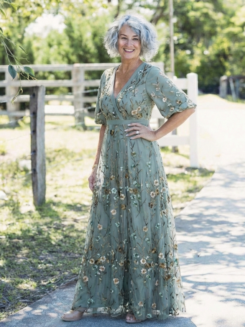Violet &amp; Grace™ | Floral V Neck Short Sleeve Maxi Dress