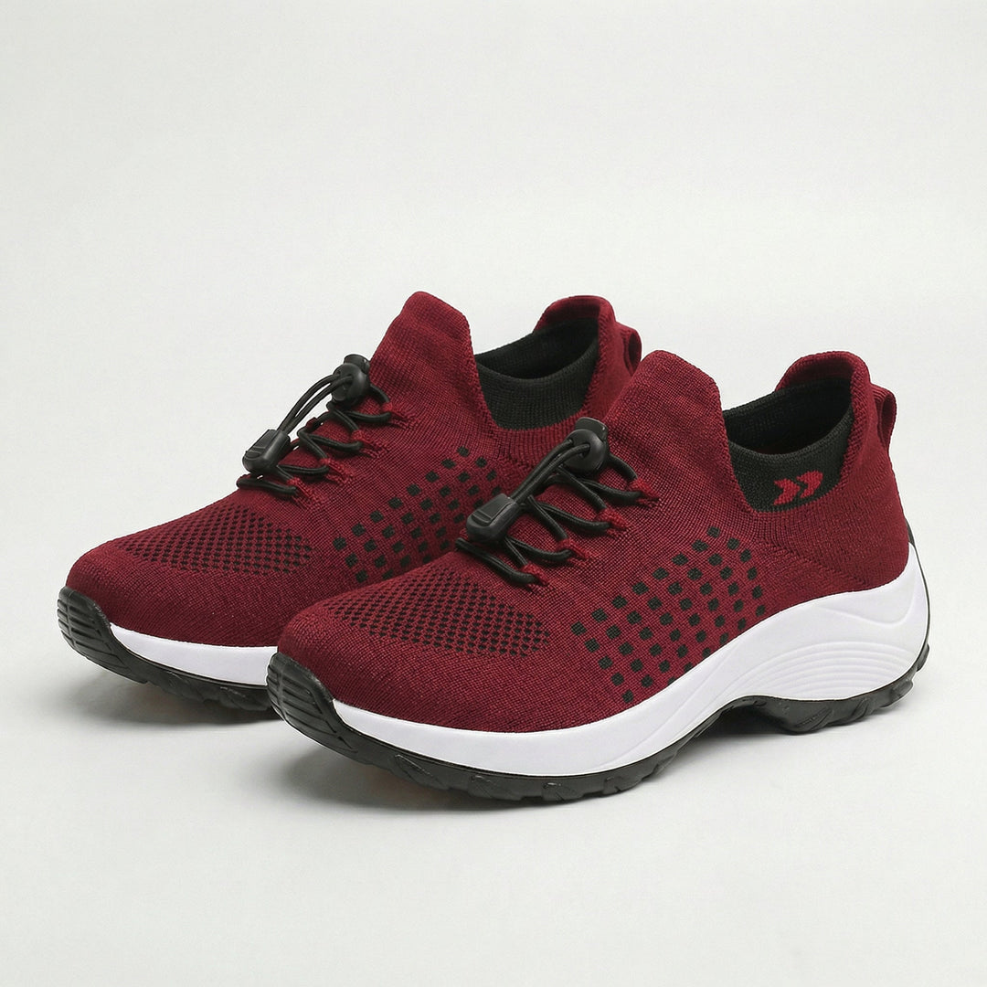 June – Orthopedic Knit Fabric Shoes in Black &amp; Red