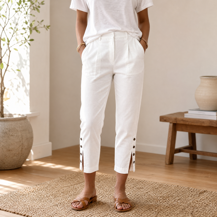 Lunessa – Button-Hem Cropped Cotton Pants
