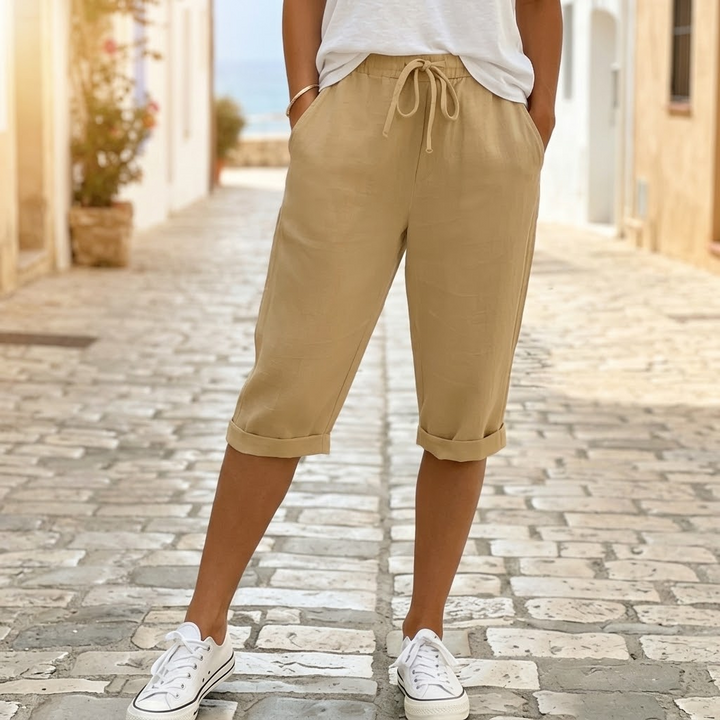 Solenna – Cotton-Linen Drawstring Capri