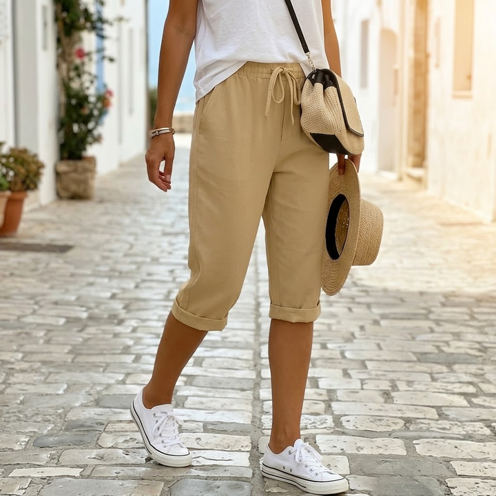Solenna – Cotton-Linen Drawstring Capri
