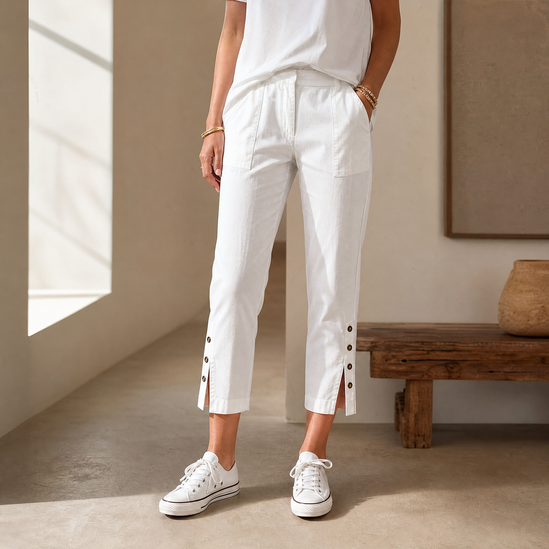 Lunessa – Button-Hem Cropped Cotton Pants