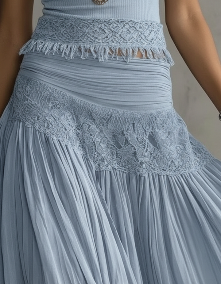Giulia | Lace Detail Top &amp; Flowing Maxi Skirt Set