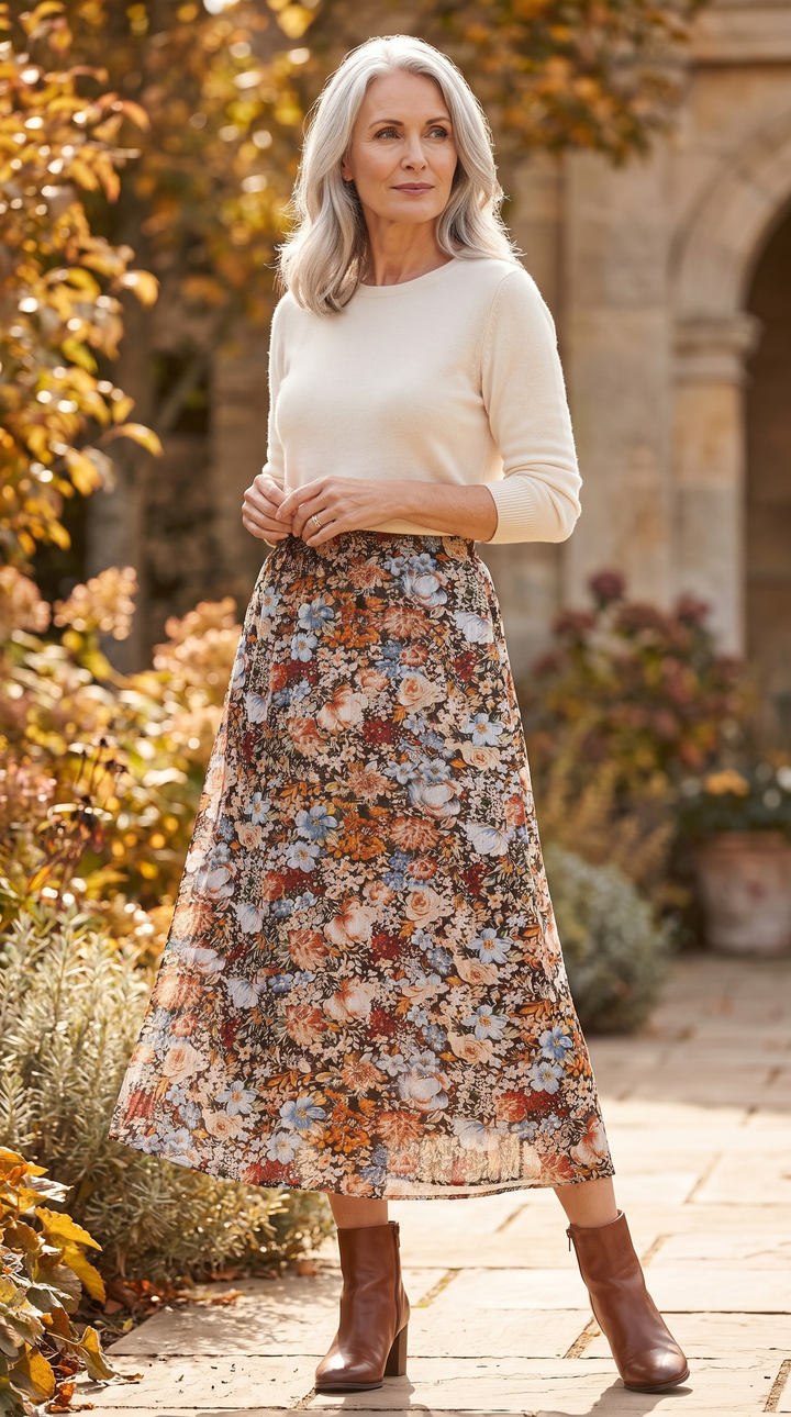 Merlin | Floral Print Skirt with Elastic Waist