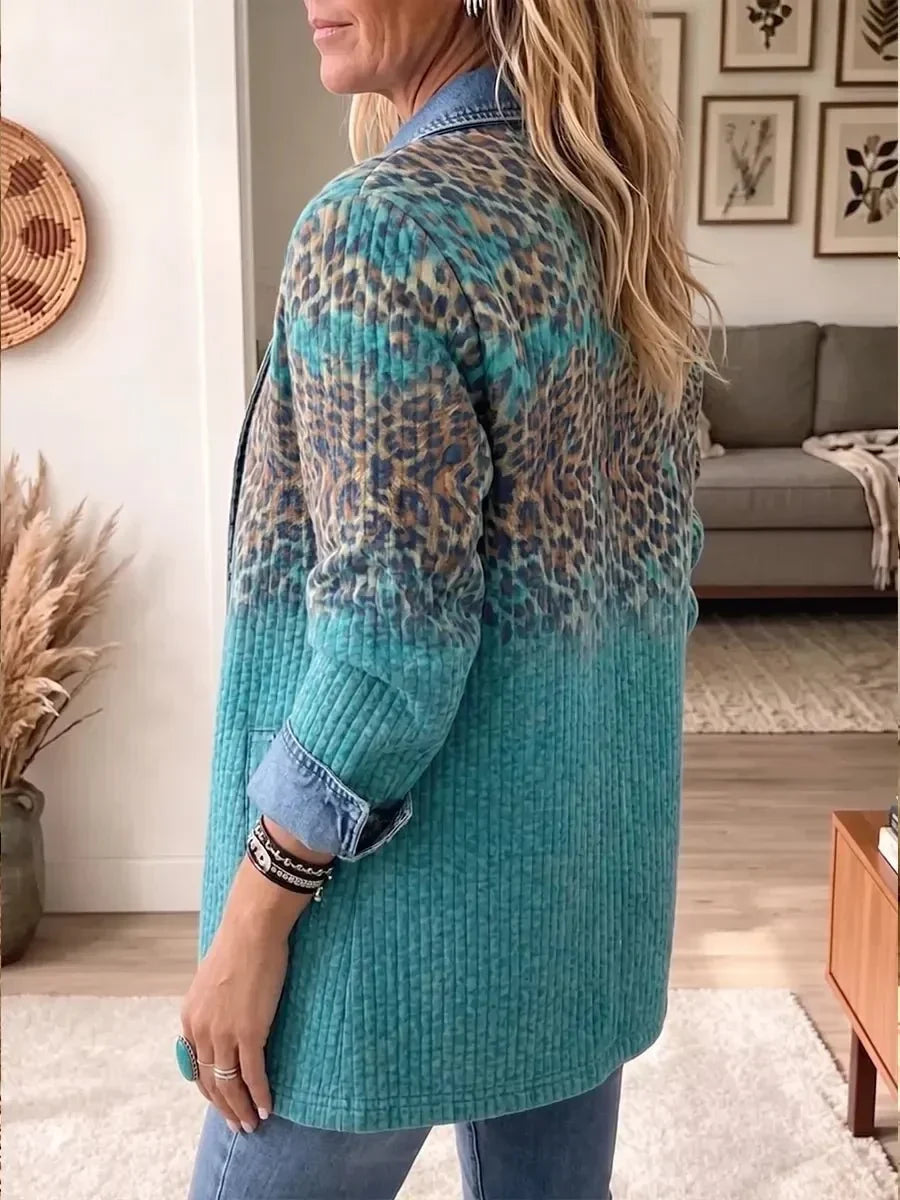 Olivia | Vintage Elegant Denim Leopard Print Jacket