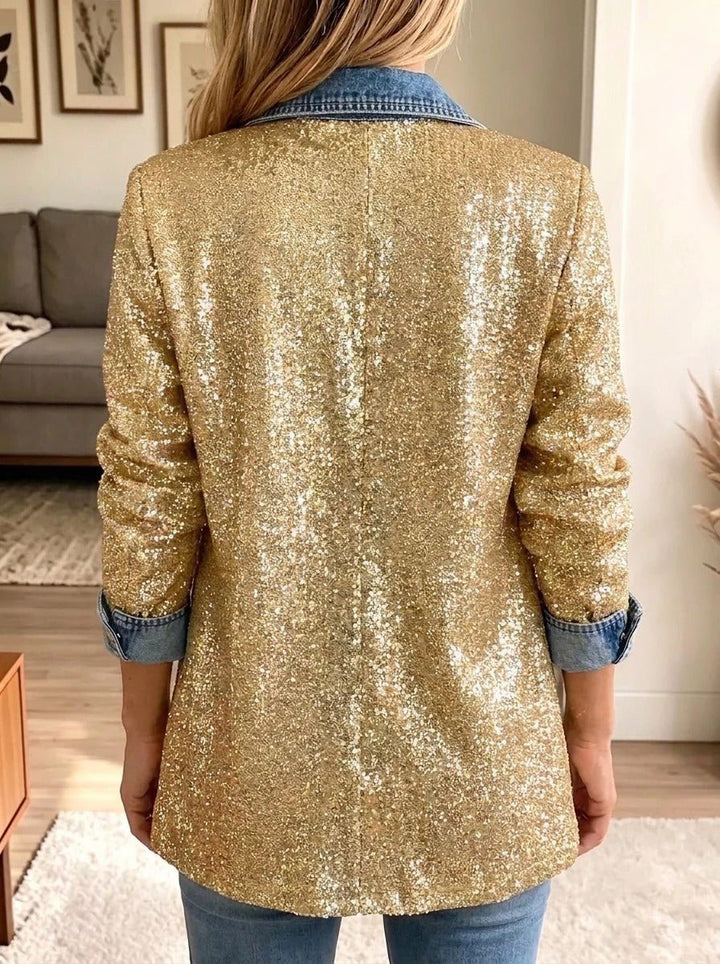 Sophia | Gold Glitter Denim Spliced Jacket