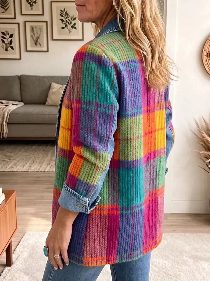 Emma | Vintage Elegant Denim Patchwork Plaid Jacket