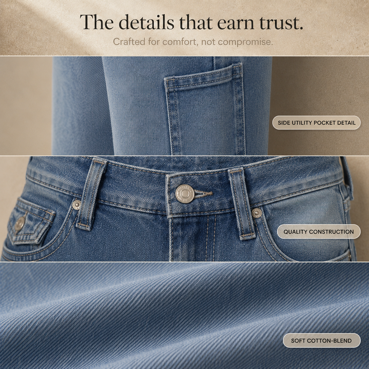 Marelle – Wide Leg Cargo Jeans for Women, Light Wash Straight Cut