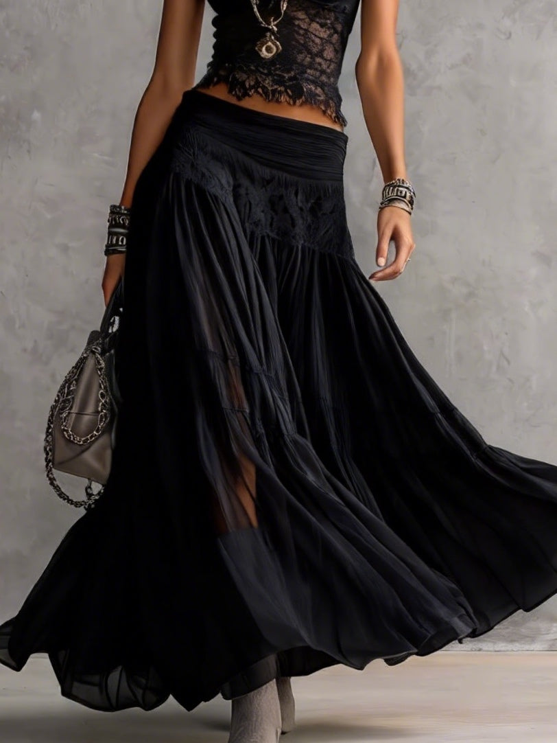 Chiara | Lace Detail Top &amp; Flowing Maxi Skirt Set