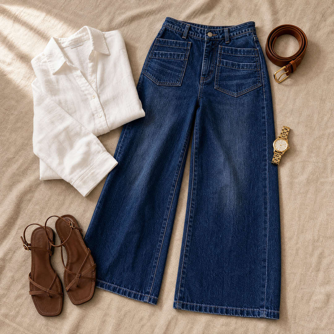 Vellora – Patch-Pocket Wide-Leg Jeans