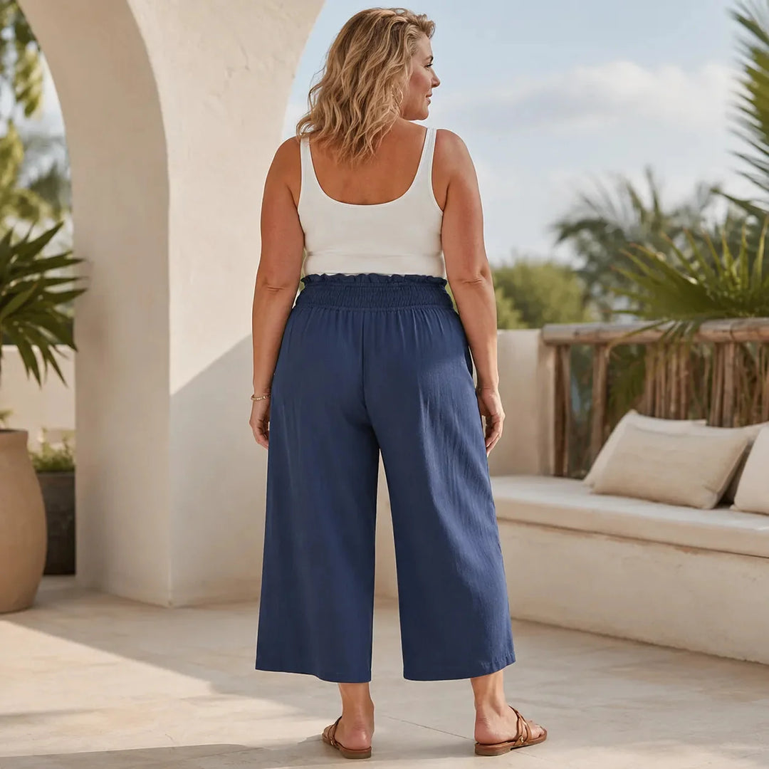 Wearbella – High Waisted Wide Leg Cropped Pants with Smocked Waist