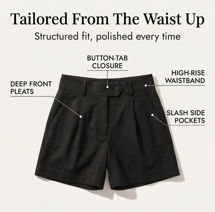 Lunavia - High-Waist Pleated Tailored Shorts