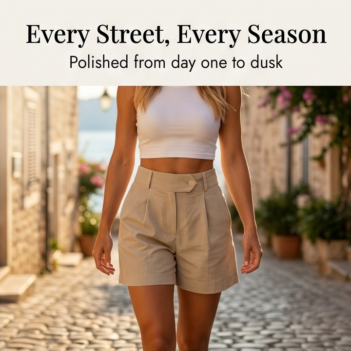 Lunavia - High-Waist Pleated Tailored Shorts