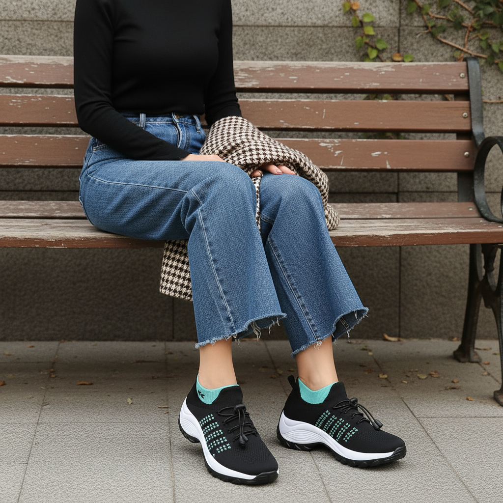 Linda – Orthopedic Knit Fabric Shoes in Green &amp; Black
